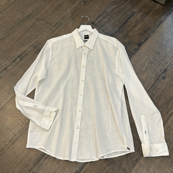 BOSS MENS SLIM FIT STRETCH LINEN BUTTON DOWN SHIRT SIZE XXL AS NEW - Picture 4 of 17
